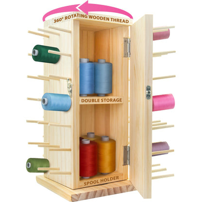 Pink Power 84 Spools Thread Holder Stand - 360 Full Rotating Wooden Thread Organizer - Embroidery Spool Holder Rack - Spool Storage box for Sewing, Quilting, Jewelry, and Hair-Braiding