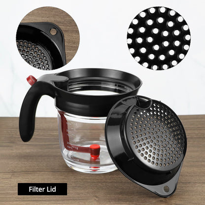 QWORK Fat Separator, 4 Cups / 1000 ml Grease Separator with Bottom Release - Soup Oil Separator Measuring Cup for Cooking