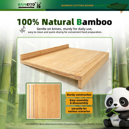 BAMOTTO CRAFTBAMBOO 24x18 Inch Extra Large Bamboo Cutting Board with Detachable Front Lip & Backsplash - Reversible Over The Sink Board, Pasta Maker, Pastry & Carving Board for Home Kitchen
