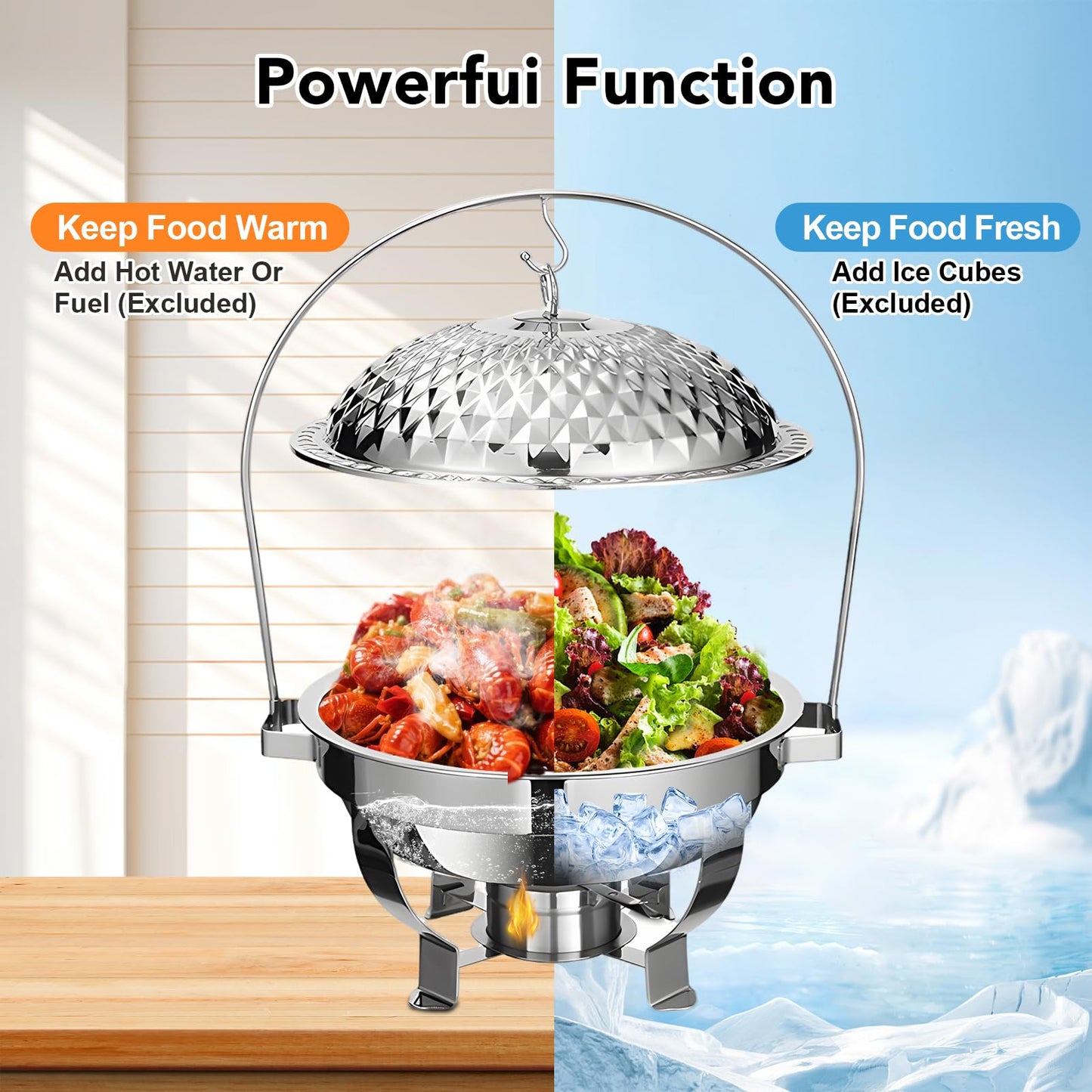 Round Chafing Dish Buffet Set of 4, Stainless Steel Food Warmers with Lids and Fuel Holders, Catering Chafer Serving Set for Banquets, Parties, Events(D)