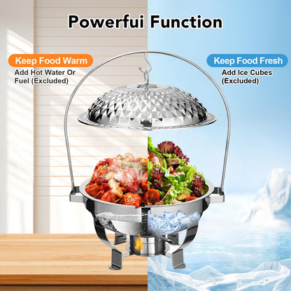 Round Chafing Dish Buffet Set of 4, Stainless Steel Food Warmers with Lids and Fuel Holders, Catering Chafer Serving Set for Banquets, Parties, Events(D)