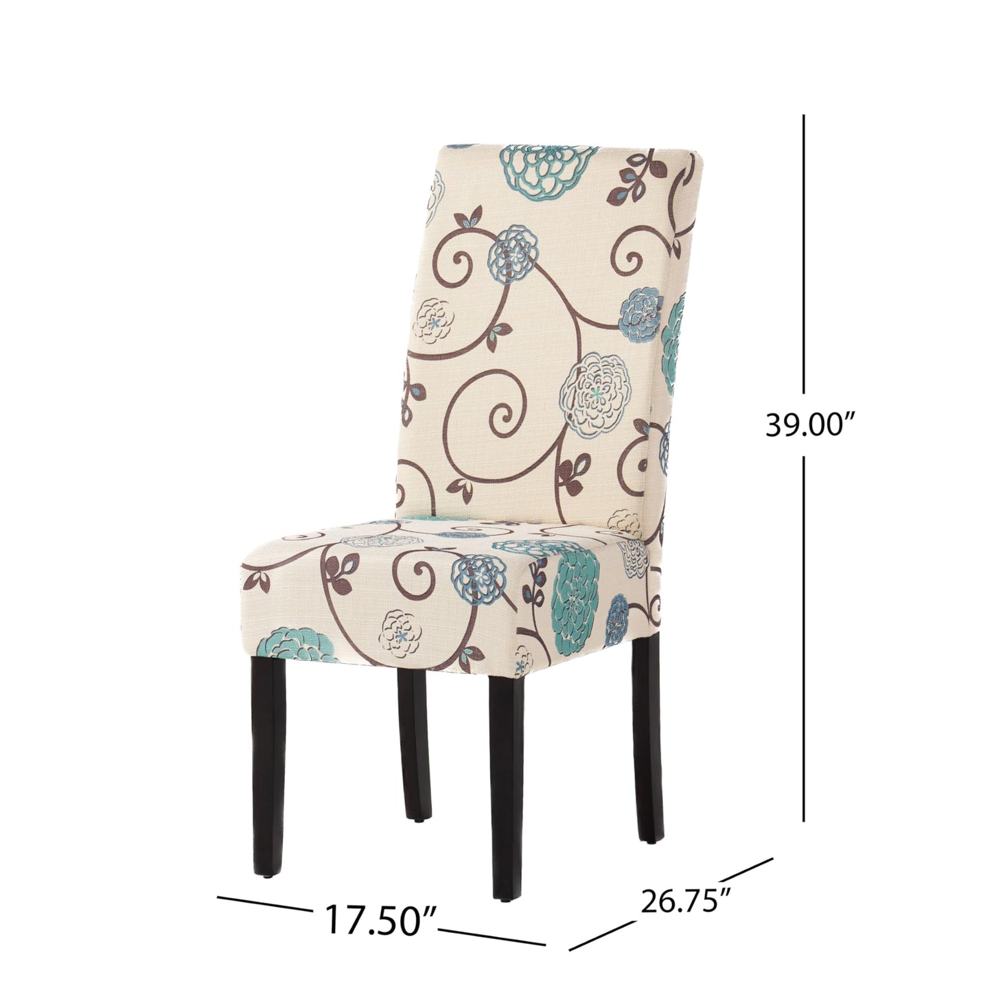 Evangeline Contemporary Fabric Dining Chairs (Set of 4), Light Beige with Blue Floral