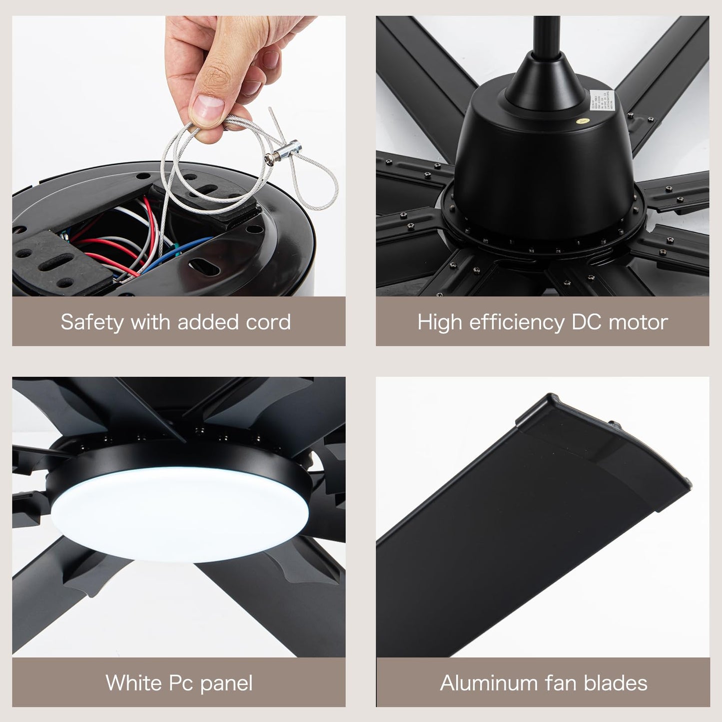 84 Inch Industrial Ceiling Fans with Light,Large Ceiling Fan with Modern 8 Aluminum Blades,Compatible with Alexa,Noiseless DC Motor,Black Outdoor Fan for Garage or Pool area