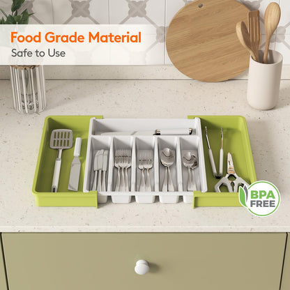 Lifewit Silverware Drawer Organizer, Expandable Utensil Tray for Kitchen, BPA Free Flatware and Cutlery Holder, Adjustable Plastic Storage for Spoons Forks Knives, 8.5"-14.1" x 12.1", Black