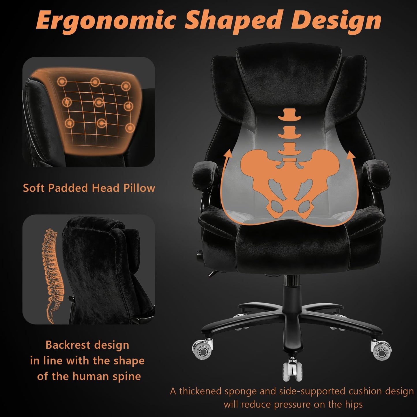 Indulgear 500lbs Fabric Big and Tall Office Chair,500lbs Heavy Duty Office Chair for Heavy People, High Back Executive Computer Chair with Adjustable Lumbar Support, Dual Rubber Wheel
