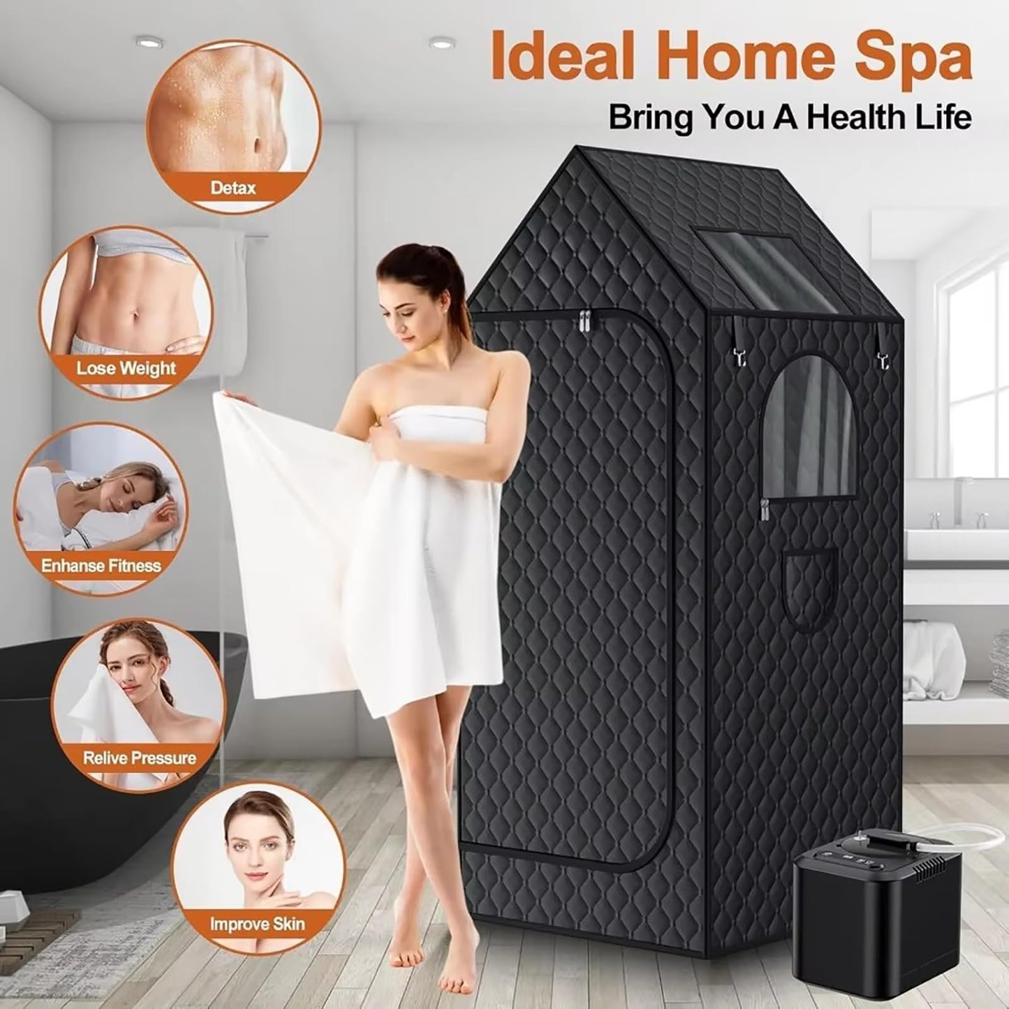 YXKJZHF Portable Sauna Box for Home Spa Full Body, Personal Steam Sauna Tent Steam Room with 3L Steamer, 1000W, 110V