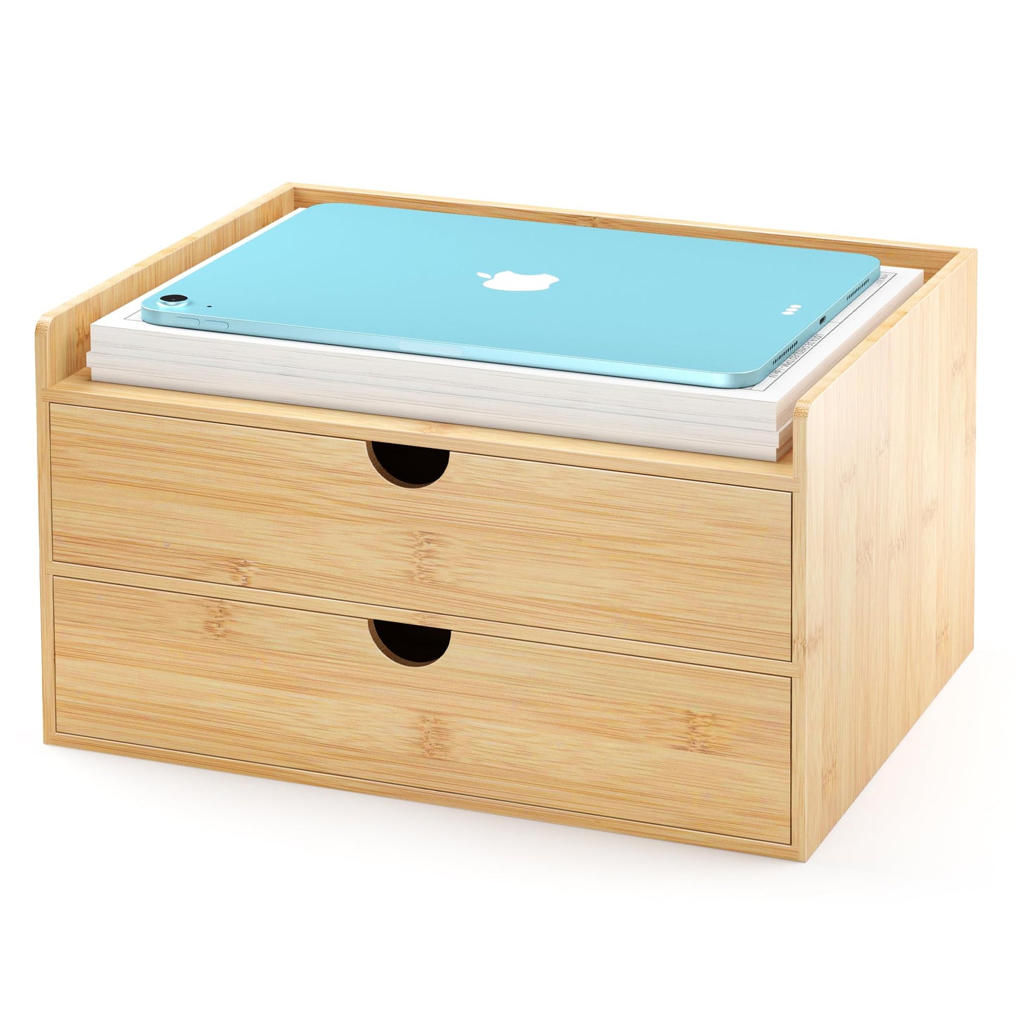 Bamboo Desk Drawer Organizer, Large Desktop Organizer with Drawers Tabletop Storage Organization Box for Office Home Toiletries Supplies Vanity, No Assembly Required (2 Drawer with Shelf)