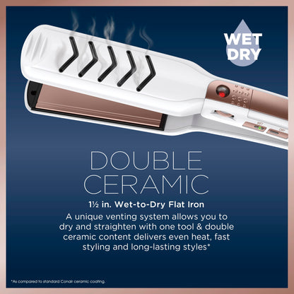Conair Double Ceramic Flat Iron, 1 1/2-inch Wet-to-Dry Hair Straightener