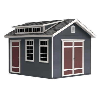 Handy Home Products Designer 12x10 Wooden Storage Shed with Dormer, Windows, and Floor Kit- Paint and Shingles not Included