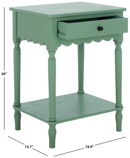 SAFAVIEH Home Collection – Haven Sage Green Accent Table with Drawer & Shelf, Scalloped Apron Detail, Traditional Side Nightstand (ACC5724D)