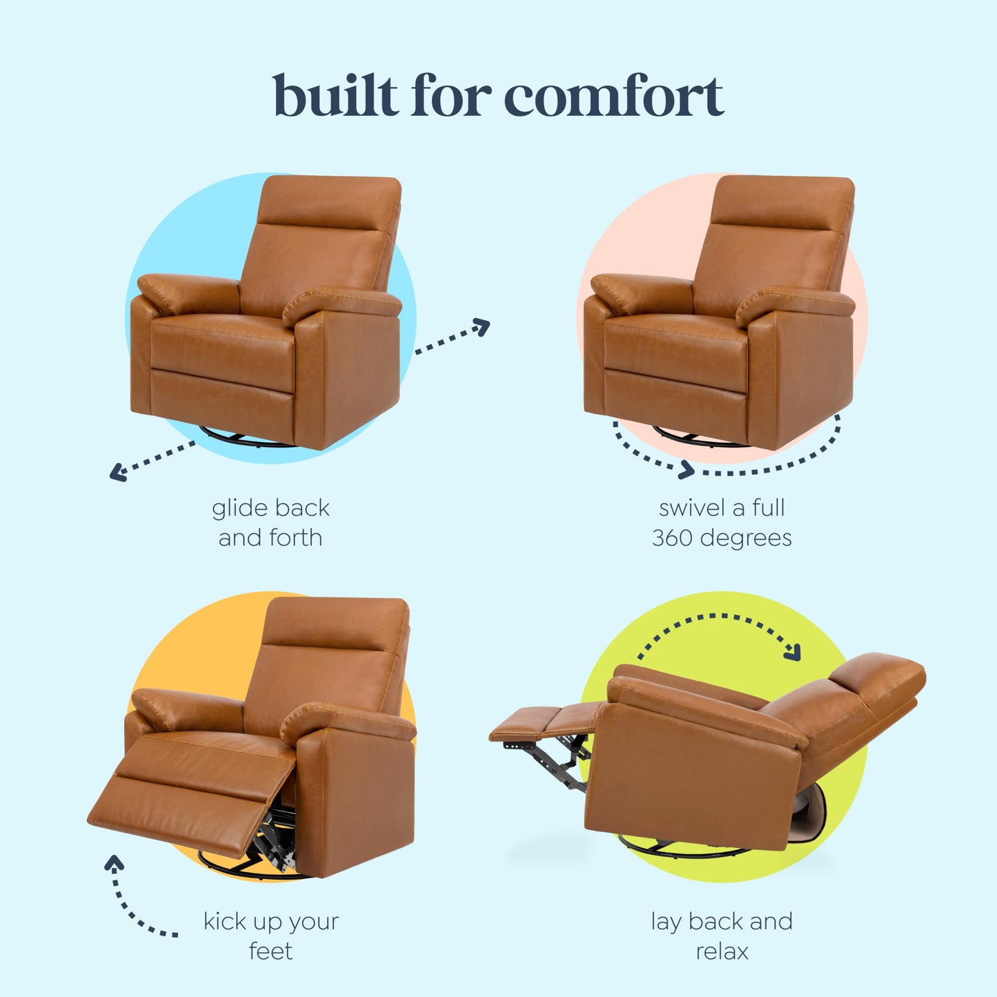 Davinci Suzy Glider Recliner Nursery Chair - Glider Rocking Chair for Nursery and Living Room - GREENGUARD Gold, FSC & Certi-PUR US Certified - 360° Swivel Rocker Recliner Chair (Vegan Tan Leather)