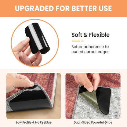 BAGAIL Non-Slip Rug Grippers - 4 Reusable Double-Sided Adhesive Corners for Hardwood & Tile Floors | 4x4in