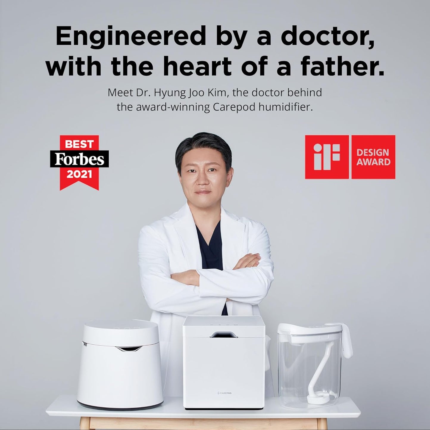 Carepod Mini Ultrasonic Cool Mist Humidifier for Bedroom, Quiet & Safe for Baby, Transparent, Only 3 Washable Parts & Easy to Clean, Filter-Free, Automatic Shut-off, Lasts 20Hrs (0.74Gal/2.8L)
