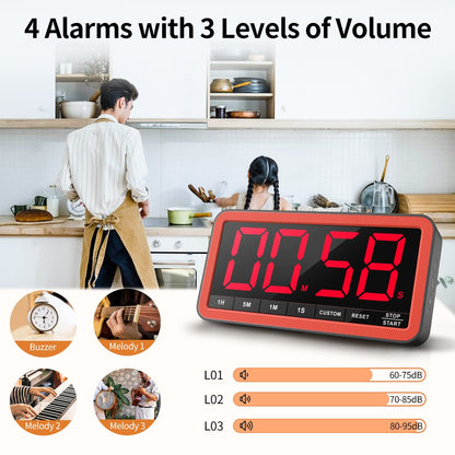 VOCOO Digital Kitchen Timer with 7.8” Extra Large Display, Magnetic LED, with 3 Brightness, 4 Alarms and 3 Volume Levels, Battery Powered Countdown Count Up Timer for Cooking, Classroom, Home Gym