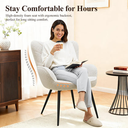 MALOL Mid-Century Modern Beige Sherpa Accent Chair, Upholstered Armchair for Living Room/Bedroom/Reading Corner, Curved Back & Padded Seat, High-Density Cushion, Soft Cozy Fabric,Set of 2