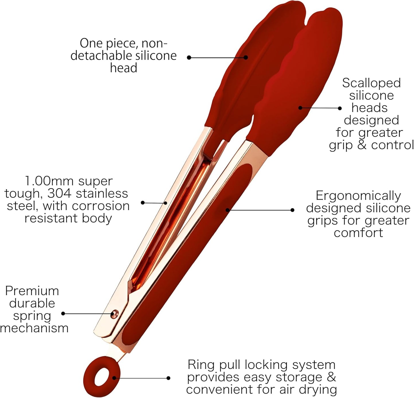 COOK WITH COLOR Stainless Steel Silicone Tipped Kitchen & BBQ Tongs Set, 2 Pc Tongs in Red