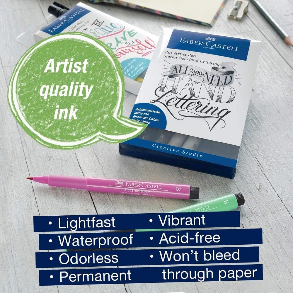 Faber-Castell Pitt Artist Pen Hand Lettering For Beginners Set - 8 Modern Calligraphy and Lettering Markers In Pink Floral Tones, Spring Craft Supplies