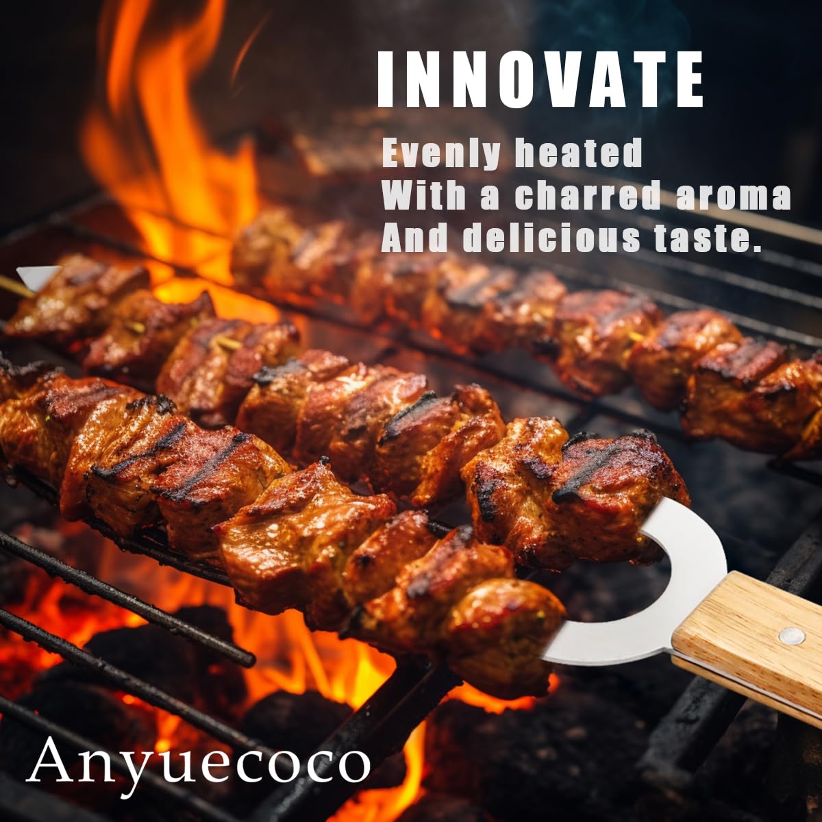 Anyuecoco Kabob Skewers for Grilling,6 PCS - 17 Inch Double Prong Skewers for kabobs,Stainless Steel Skewer,Flat Metal Skewer,Perfect For Meat,Chicken,Sausages,Veggies,Seafood