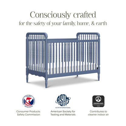 Namesake Liberty 3-in-1 Convertible Baby Crib - Greengurad Gold Certified - Wooden Convertible Baby Crib to Toddler Bed, Daybed - Durable & Easy to Assemble, 4 Adjustable Mattress Heights - Cove Blue