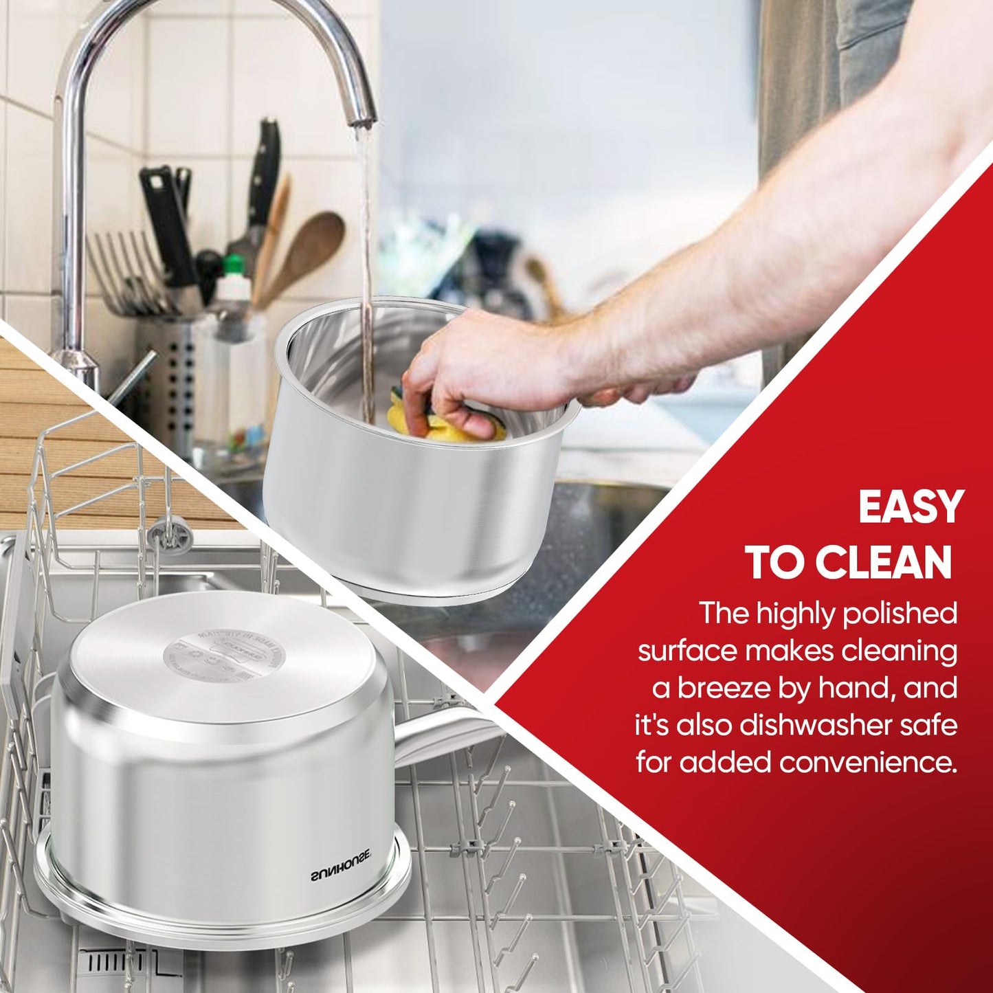 SUNHOUSE – 1.5 Quart Stainless Steel Sauce Pan with Lid - PFOA-FREE, Stainless Steel Sauce Pan, Induction base, Stay-Cool Handle, Compatible with All Cooktops Gas, Geramic, Electric etc.