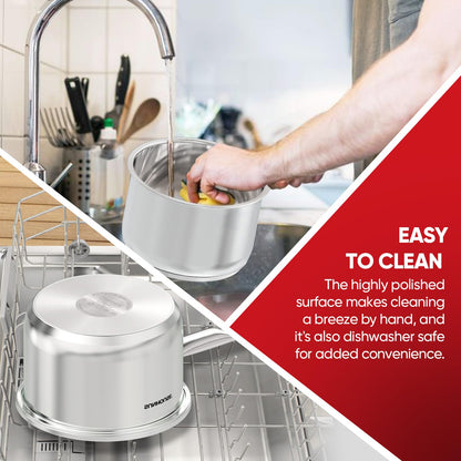 SUNHOUSE – 1.5 Quart Stainless Steel Sauce Pan with Lid - PFOA-FREE, Stainless Steel Sauce Pan, Induction base, Stay-Cool Handle, Compatible with All Cooktops Gas, Geramic, Electric etc.