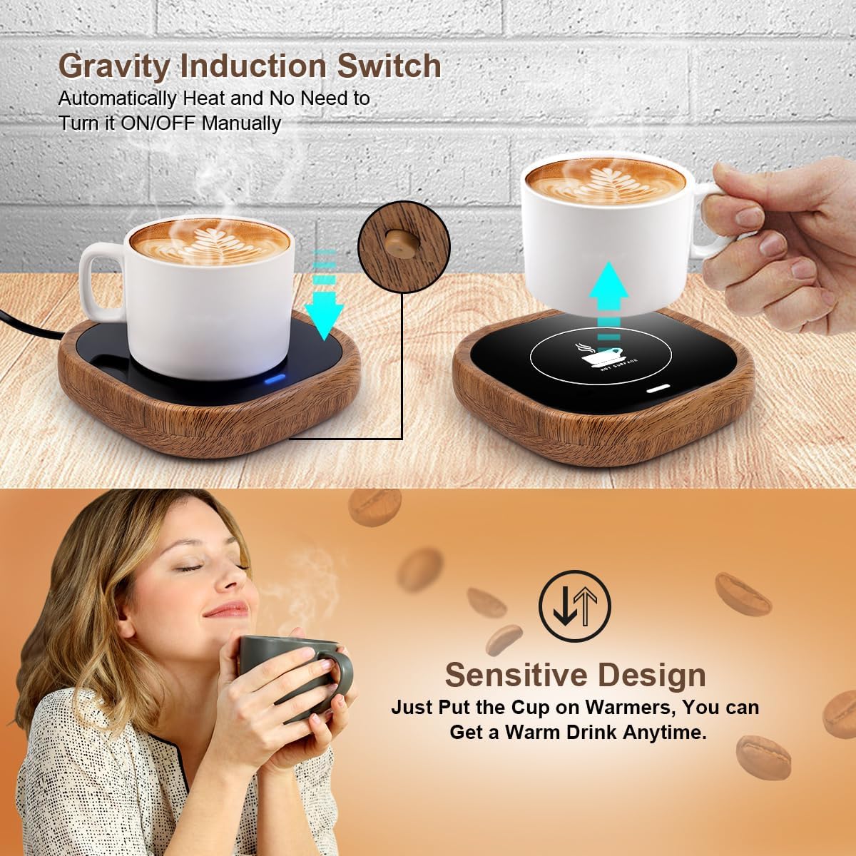 Coffee Mug Warmer, Candle Warmer for Desk with Auto Shut Off, Mug Warmer for Coffee, Tea, Hot Chocolate (Wood Grain)