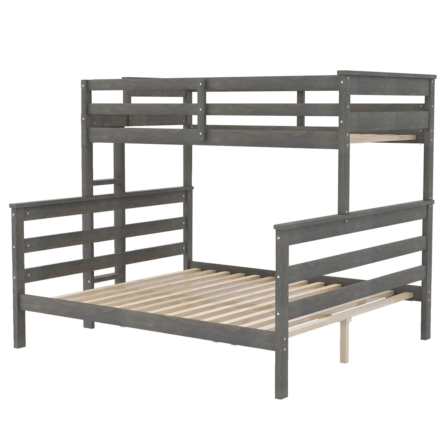 Merax Twin XL Over Queen Bunk Bed, Wood Detachable Bunk Bed with Ladder & Full Length Gardrails for Adults, No Box Spring Needed,Space Saving, Gray