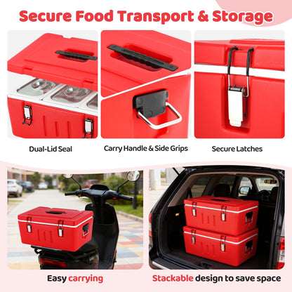 Tragaomx Insulated Food Pan Carrier Cold/Hot Food Buffet Server 27Qt Storage Box with Clear Lids Buckles Warmer Box for Catering Restaurant Buffet