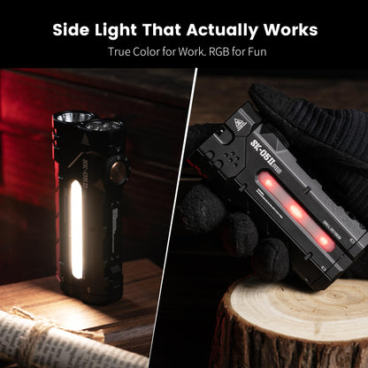 LOOP GEAR Ultimate EDC Flashlight Bundle SK05 Pro 2 (5000LM Rechargeable Flat Flashlight, Dual 4000mAh, IP68, High-CRI Sidelight + RGB) + LOOPDOT Pocket-Sized LED Light with RGB Pixel Display, Intera