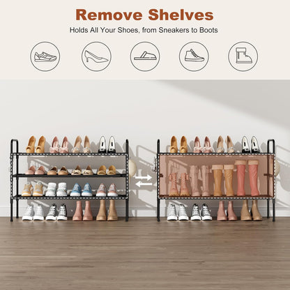 Closet, 12-16 5 Long Shoe Rack for Pairs Stackable Shoe Organizer, Shoe Shelf Storage for Sneakers & Boots Shoe Storage