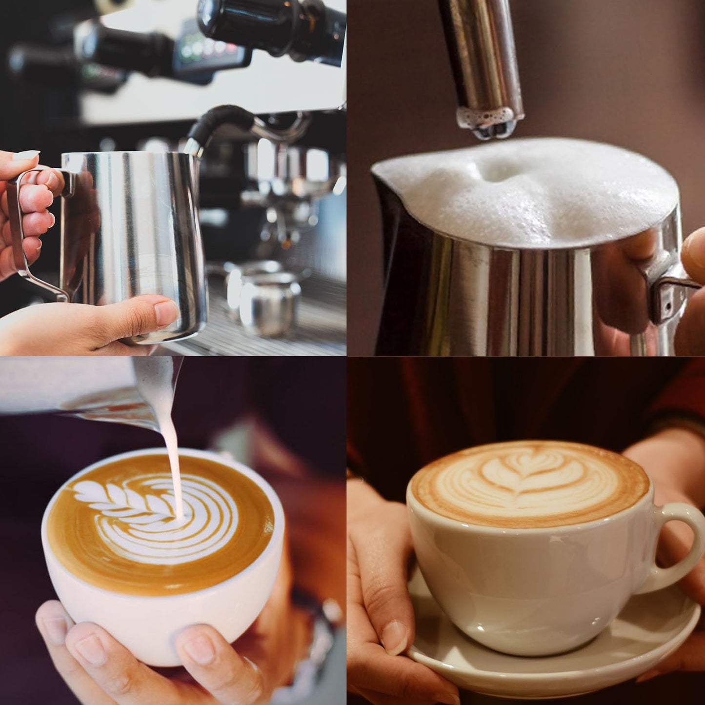 Milk Frothing Pitcher, 15oz Stainless Steel Milk Frother Cup Steaming Pitcher, Coffee Bar Cappuccino Espresso Machine Accessories Barista Tools, Metal Pitcher Milk Jug with Decorating Latte Art Pen