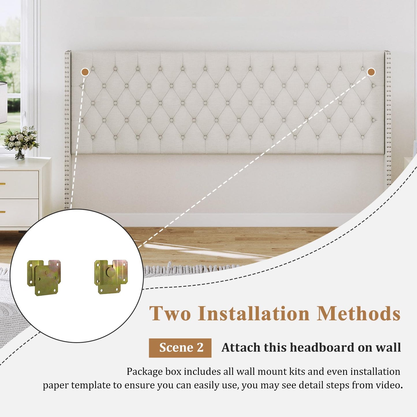Furpopup King Size Headboard Only, Wingback Wall Mount Headboard King Size for Adjustable Bed Featuring High-Density Sponge Padding, Luxury Texture Easy Assembly Comfort and Style, Ivory