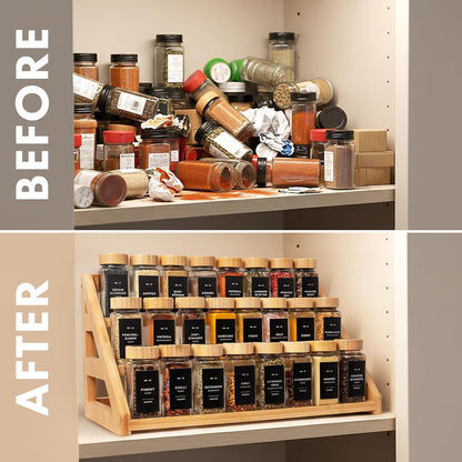 MNADSFKJ Spice Rack, Spice Organizer -3 Tier Bamboo Spice Racks, Solution for Spice Storage in Kitchens, Countertops，Storage Rooms and Other Places