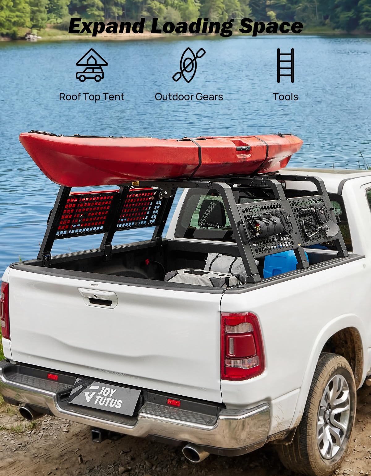 JOYTUTUS Full Size Truck Bed Rack Adjustable Overland Rack Compatible with F150 F250 F350 Silverado Sierra Ram Tundra Truck Rack for Kayak, Roof Top Tent