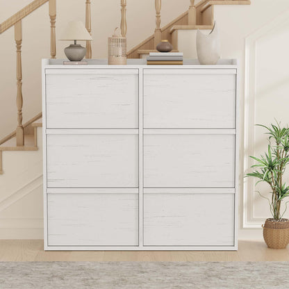 CABIHOME Shoe Cabinet with 6 Flip Drawers, Narrow Cabinet with Adjustable and Removable Shelves, Modern Wooden Shoe Organizer with Hidden Handle for Entryway, Hallway, Living Room, Antique White