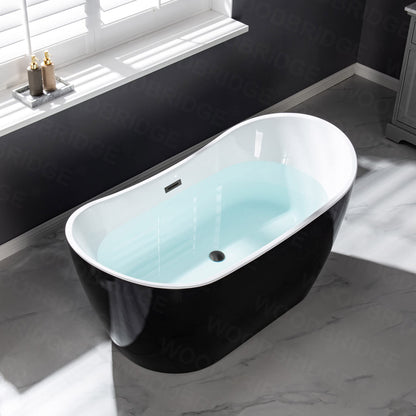 WOODBRIDGE 59" Acrylic Freestanding Bathtub Contemporary Soaking Tub, Black Acrylic(Matte Black Drain/Overflow),BTA1816-MB