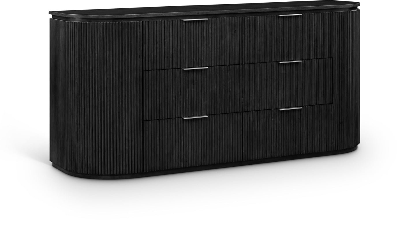 Meridian Furniture 818Black-D Astrid Collection Modern | Contemporary Dresser with Rich Black Finish, Mix of Solid Wood, MDF and Oak Veneer, Fluted Wood, 70" W x 20" D x 33" H, Black