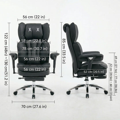 Efomao Big and Tall Office Chair 400lbs Capacity, Executive High Back Chair with 3-Angle Locking Recline and Footrest, Wide Double Padded Desk Chair for Home Office, Metal Frame, Black