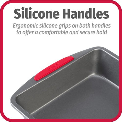 GoodCook MegaGrip Baking Pan - Non-Stick Heavy-Gauge Steel with Silicone Grip Handles | 8x8-Inch for Cakes & Brownies