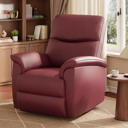 GarveeHome Recliner Chair, 360° Swivel Rocker Glider Nursery Chair with Padded Armrest and Deep Seat, PU Leather Upholstered Reclining Sofa Chair for Living Room, Bedroom and Nursery (Dark Red)