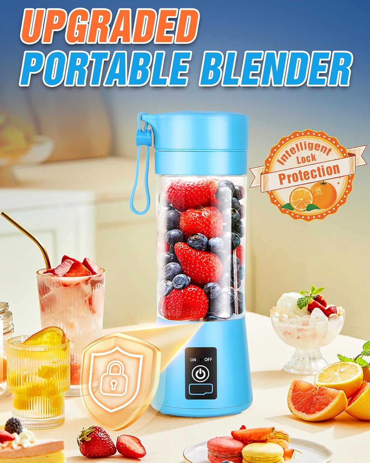 Portable Blender for Shakes and Smoothies - 6 Blades Juicer Cup, USB Rechargeable, Personal Blender for Kitchen and