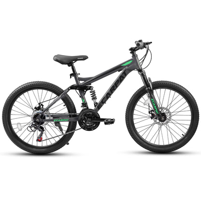 Ecarpat 24 Inch Full Suspension Mountain Bike, 21 Speeds Dual Disc Brake, Men Women Carbon Steel Mountain Bike, Adult Trail Beach Snow Commuter City Bikes