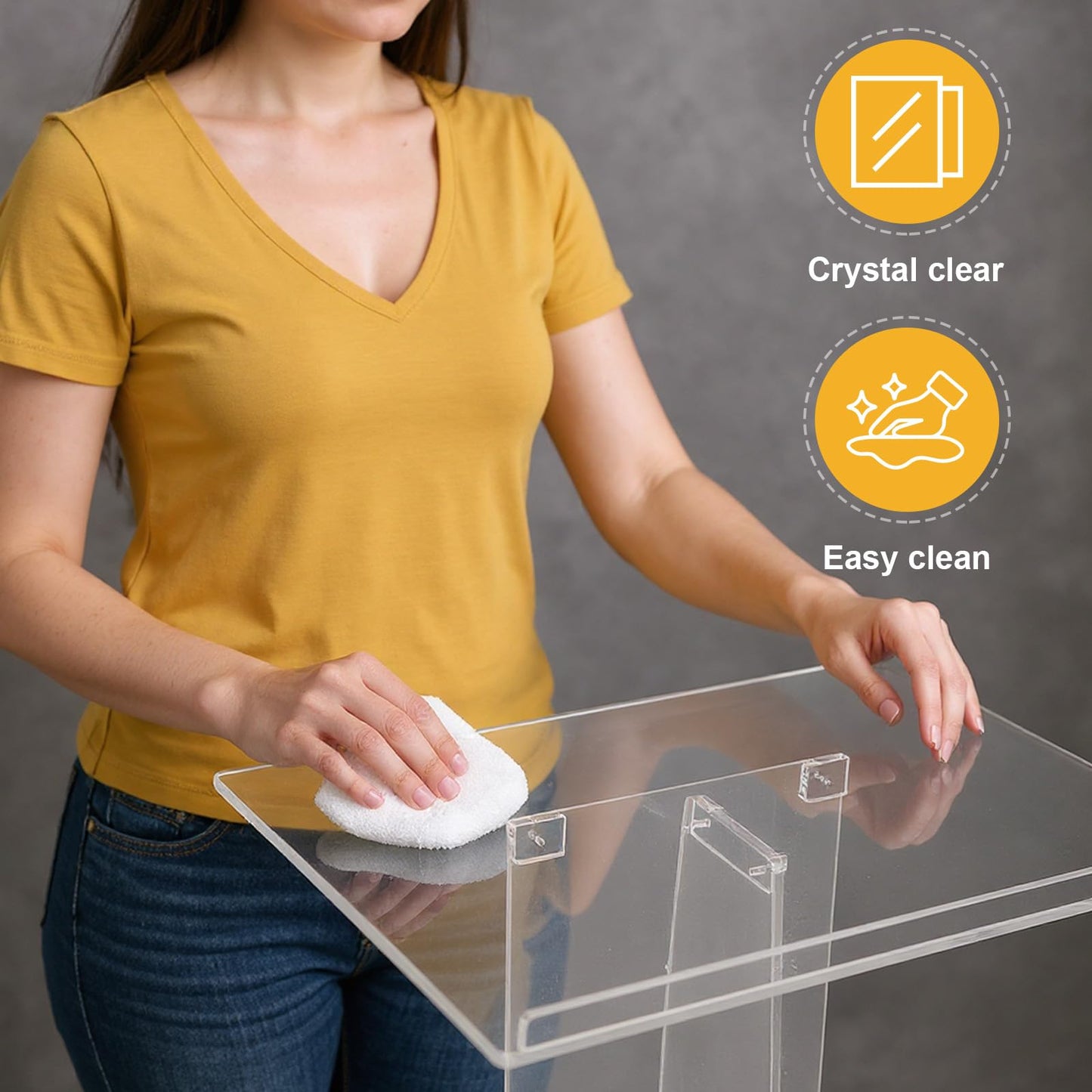 Generic 43.31 Inch Acrylic Clear Conference Presentation Pulpit Transparent Churches Lecterns Presentation Podiums for Classroom/Wedding/Conference/Lecture/Concert