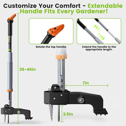 Stand Up Weed Puller Tool by [Brand Name] - 4-Claw Steel Head, 39"-46" Adjustable Handle for Effortless Weeding
