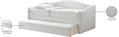 Meridian Furniture ArloCream-T Arlo Collection Modern | Contemporary Twin Daybed with Rich Cream Boucle Fabric, Twin Trundle, 82.5" W x 43.5" D x 32" H, Cream