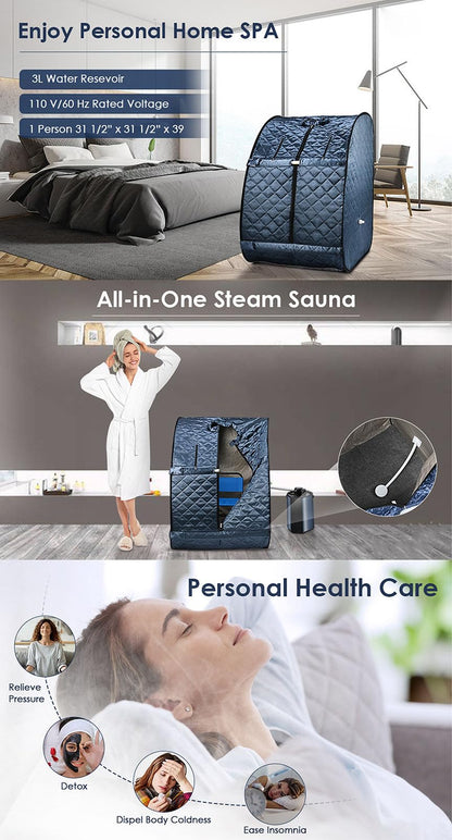 MFYDPP Portable Sauna Steam Tent,Sauna Box for Home,Sauna Tent,with 1000W 3L Sauna Steamer, Remote Control, Folding Chair