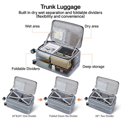 Hanke 28 Inch Checked Luggage with Cup Holder and USB Ports, Top Opening Hard Shell Suitcase with Wheels, Aluminum Frame Large Trunk Luggage with Foldable Divider & TSA Lock for Travel, Gray