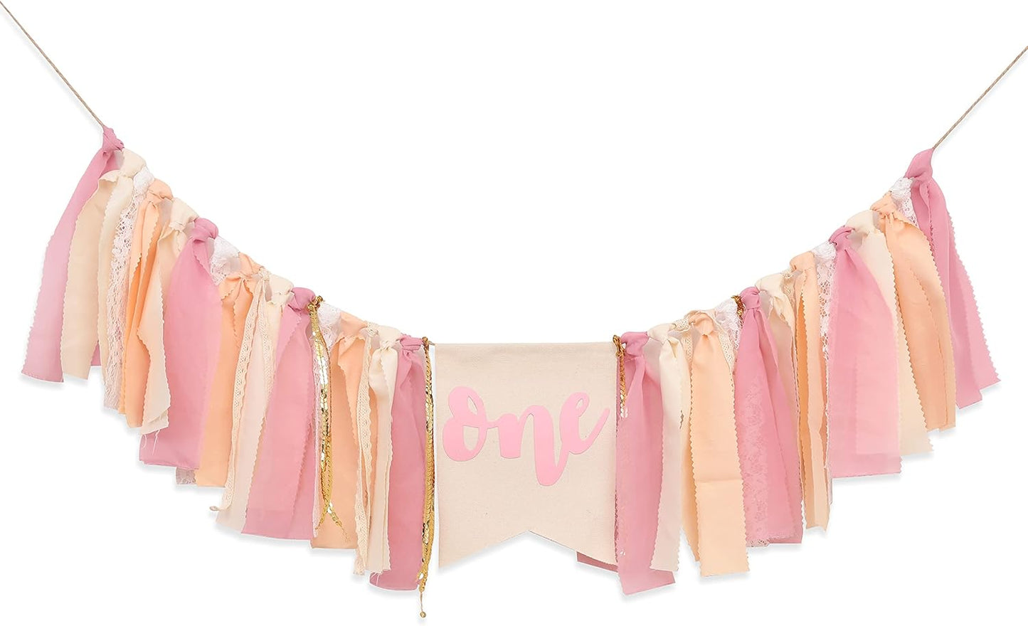1st Girl Pink Theme Birthday High Chair Banner - Boho First Birthday Cake Smash Photo Decor (PINK ONE HF)