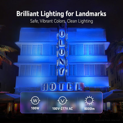LEONLITE Smart RGB 100W LED Flood Light with Knuckle, Bluetooth Connection APP Control, Commercial Area Lighting for Outdoor Decorations, 3000K-5000K Dimmable, 100-277V, IP65 Waterproof, Pack of 2