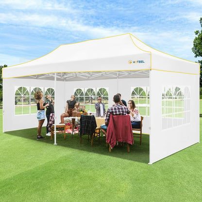 HOTEEL 10x20 Heavy Duty Pop up Canopy Tent with 6 Sidewalls, Easy Setup Outdoor Commercial Instant Gazebo for Parties Wedding Event, with Roller Bag & Sand Bags, White(Hexagonal Frame)